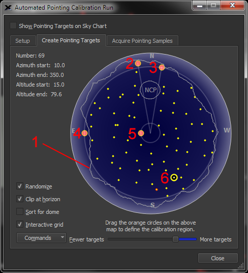 Graphical controls on the Create Pointing Targets tab.