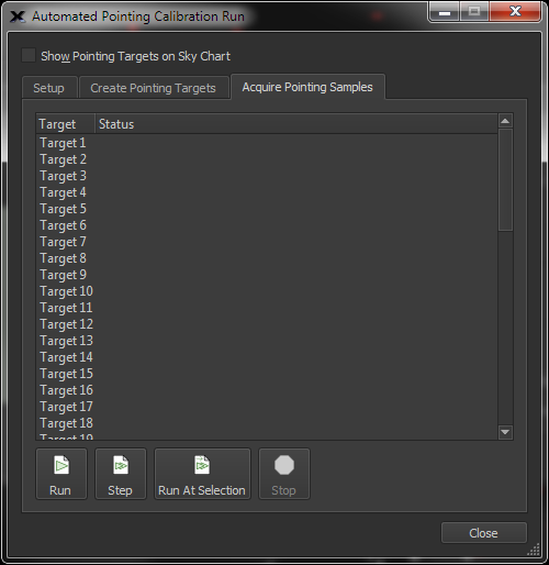Acquire Pointing Samples window.